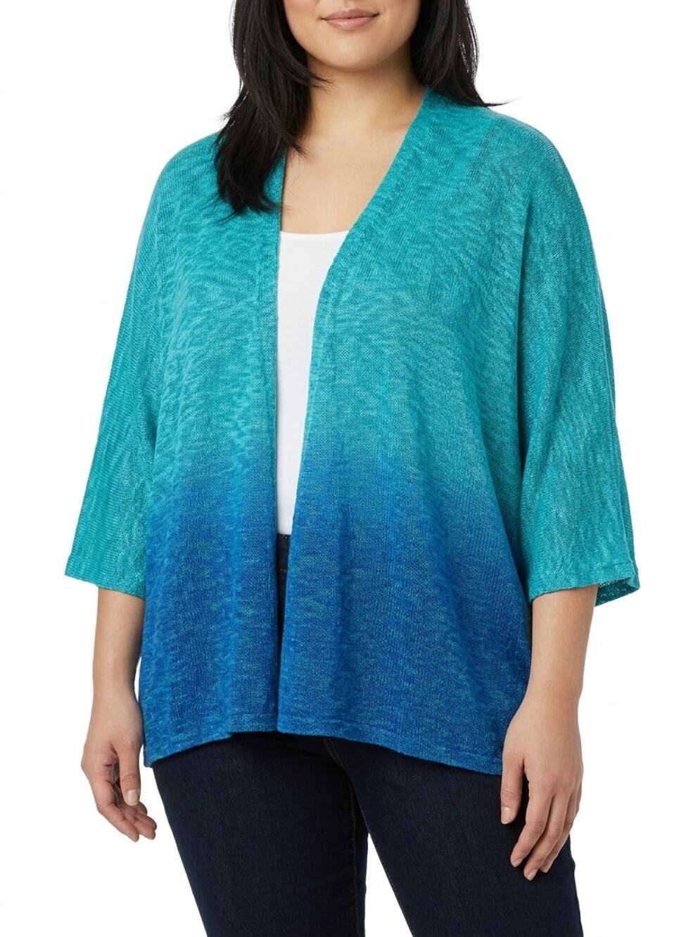 Avenue Teal Blue Ombre Open Front Knit Cardigan Sweater Women Size 30/32